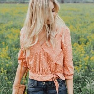 Madewell Coral Peach Scattered Star Wrap Blouse Women's size large #G7804
